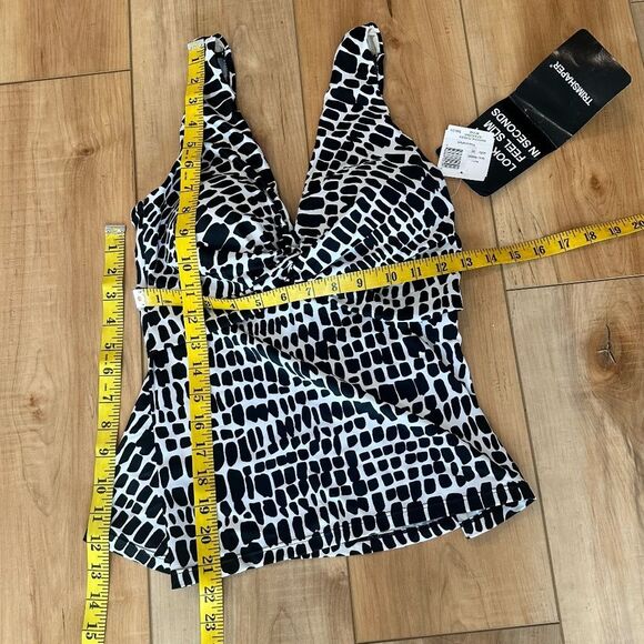 NWT Trimshaper Tankini V-Neck Top Black/White Size 10 - Picture 4 of 12